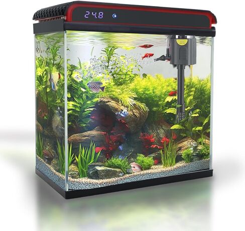 Glass 5 Gallon Fish Tank Aquarium - Smart Self-Cleaning Starter Kit with 3-Color LED Light, Ultra Quiet Pump & Filter, Temperature Monitoring for Betta Fish and Shrimp in Kuwait