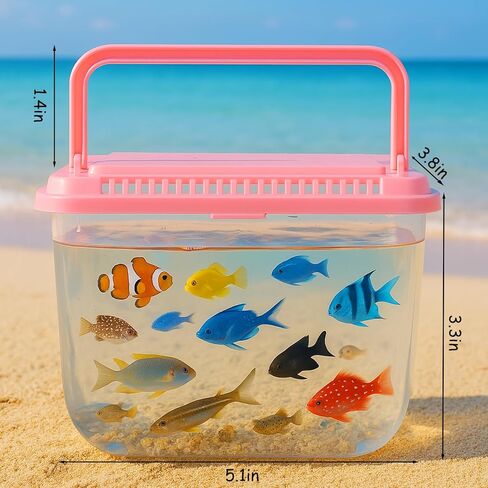 Catch and Release Beach Aquarium,4Pcs Small Fish Transport Container,Fun Portable Fish Tank,Plastic Clear Fish Bucket,Beach Vacation Essentials for Kids,Beach Must Haves Crab Catching Kit in Kuwait