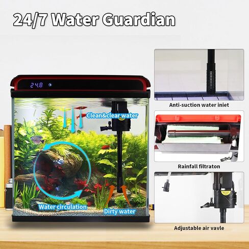 Glass 5 Gallon Fish Tank Aquarium - Smart Self-Cleaning Starter Kit with 3-Color LED Light, Ultra Quiet Pump & Filter, Temperature Monitoring for Betta Fish and Shrimp in Kuwait