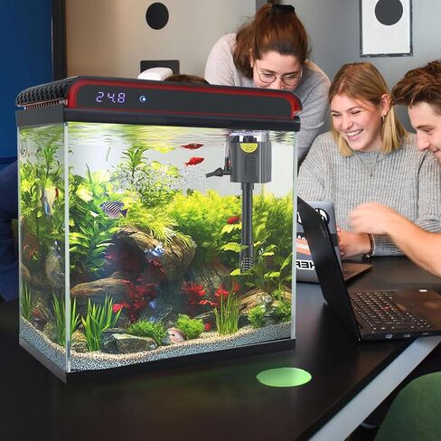 Glass 5 Gallon Fish Tank Aquarium - Smart Self-Cleaning Starter Kit with 3-Color LED Light, Ultra Quiet Pump & Filter, Temperature Monitoring for Betta Fish and Shrimp in Kuwait