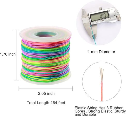 Elastic String for Bracelets, 1mm Sturdy Stretchy String Rainbow Elastic Cord for Jewelry Making, Beading Necklaces and Crafts (164 Feet) in Kuwait