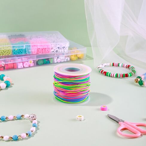 Elastic String for Bracelets, 1mm Sturdy Stretchy String Rainbow Elastic Cord for Jewelry Making, Beading Necklaces and Crafts (164 Feet) in Kuwait