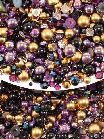 100g Mix Pearls and Rhinestones for Crafting, Sizes Range 3mm-10mm Pearl Beads for Bedazzler Rhinestones for Bedazzling Pearls for Crafting Sock Charms Nail Shoe Mugs (Ebon Gold Mix) in Saudi Arabia
