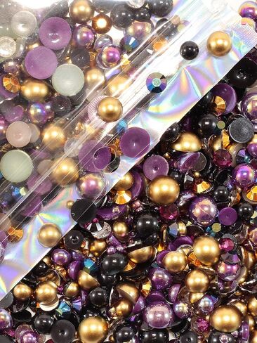100g Mix Pearls and Rhinestones for Crafting, Sizes Range 3mm-10mm Pearl Beads for Bedazzler Rhinestones for Bedazzling Pearls for Crafting Sock Charms Nail Shoe Mugs (Ebon Gold Mix) in Saudi Arabia