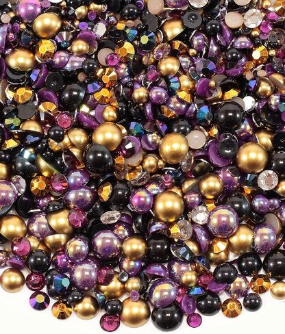 100g Mix Pearls and Rhinestones for Crafting, Sizes Range 3mm-10mm Pearl Beads for Bedazzler Rhinestones for Bedazzling Pearls for Crafting Sock Charms Nail Shoe Mugs (Ebon Gold Mix) in Saudi Arabia