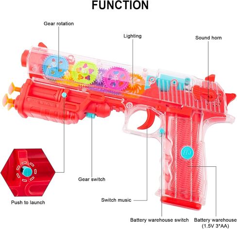 Light up Toy Gun for Boys, Music Gun Toy for Kids, Transparent Plastic Electric Toy Gun with Rotating Gears, Light and Music (Blue) in Saudi Arabia