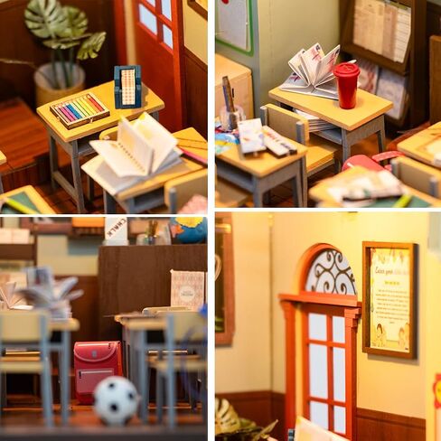 DIY Miniature Dollhouse Kit Back to School House Wooden Miniatures House Crafts DIY Model Kits Christmas Birthday Gifts for Men and Women Friend (Without Dust Cover) in Saudi Arabia
