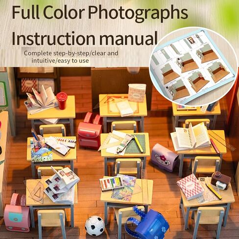 DIY Miniature Dollhouse Kit Back to School House Wooden Miniatures House Crafts DIY Model Kits Christmas Birthday Gifts for Men and Women Friend (Without Dust Cover) in Saudi Arabia
