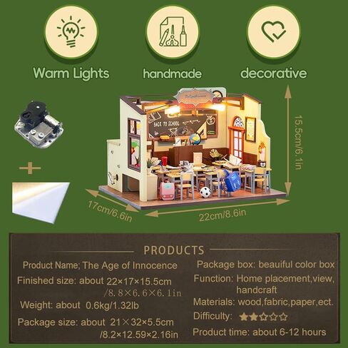 DIY Miniature Dollhouse Kit Back to School House Wooden Miniatures House Crafts DIY Model Kits Christmas Birthday Gifts for Men and Women Friend (Without Dust Cover) in Saudi Arabia