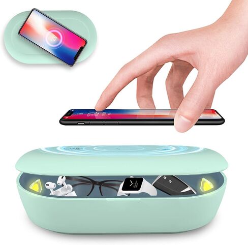 UV Light Sanitizer Box with Wireless Charging, 8 UV-C LED Lights for Phones, Toothbrushes, Nail Tools, Jewelry, and More (Green) in Saudi Arabia