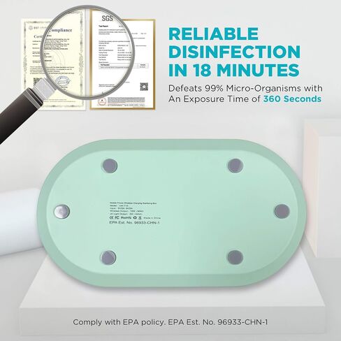 UV Light Sanitizer Box with Wireless Charging, 8 UV-C LED Lights for Phones, Toothbrushes, Nail Tools, Jewelry, and More (Green) in Saudi Arabia