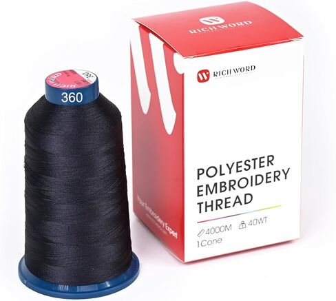 Richword Black Embroidery Thread 4000M(4374Y) 40WT Polyester Thread 100 Colors Selected for Commercial Multi Needles and Single Needle Embroidery Machine 0402 in Kuwait
