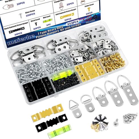 353PCS Golden Picture Hanging Kit,Picture Hangers Heavy Duty Picture Hanging Hooks with Screws,Picture Frame Hooks Heavy Duty Picture Framing Supplies Kit for Picture Hanging(7 Types) in Saudi Arabia