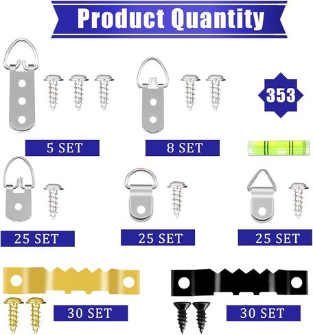 353PCS Golden Picture Hanging Kit,Picture Hangers Heavy Duty Picture Hanging Hooks with Screws,Picture Frame Hooks Heavy Duty Picture Framing Supplies Kit for Picture Hanging(7 Types) in Saudi Arabia