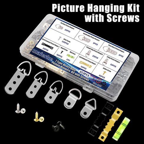 353PCS Golden Picture Hanging Kit,Picture Hangers Heavy Duty Picture Hanging Hooks with Screws,Picture Frame Hooks Heavy Duty Picture Framing Supplies Kit for Picture Hanging(7 Types) in Saudi Arabia