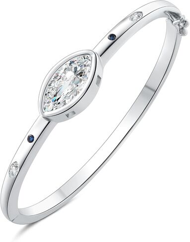 Bangle Bracelets for Women - Brass Cuff Bangle with Cubic Zirconia, 14K Gold & White Gold Plated, Meaningful Jewelry Gifts for Woman Wife Her Girlfriend Teens (Horse Eye Stone, White Gold) in Saudi Arabia