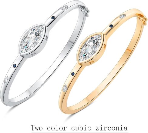 Bangle Bracelets for Women - Brass Cuff Bangle with Cubic Zirconia, 14K Gold & White Gold Plated, Meaningful Jewelry Gifts for Woman Wife Her Girlfriend Teens (Horse Eye Stone, White Gold) in Saudi Arabia