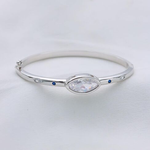 Bangle Bracelets for Women - Brass Cuff Bangle with Cubic Zirconia, 14K Gold & White Gold Plated, Meaningful Jewelry Gifts for Woman Wife Her Girlfriend Teens (Horse Eye Stone, White Gold) in Saudi Arabia