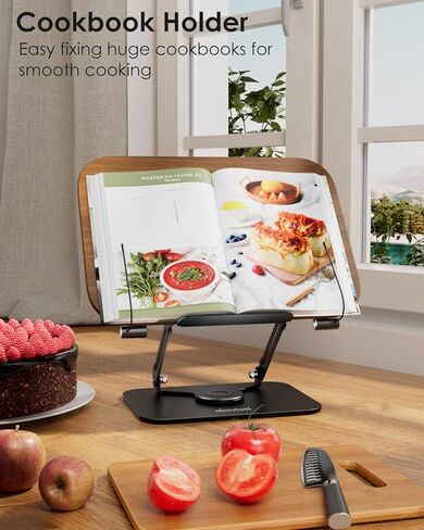 Book Stand for Reading, Aboutool Adjustable Book Holder with 360° Swivel Base & Page Clips, Foldable Cookbook Stand Textbook Stand for Music Scores, Recipe, Tablet, Laptop, Textbook in Kuwait