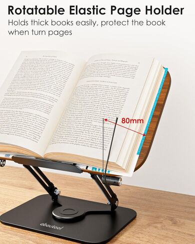 Book Stand for Reading, Aboutool Adjustable Book Holder with 360° Swivel Base & Page Clips, Foldable Cookbook Stand Textbook Stand for Music Scores, Recipe, Tablet, Laptop, Textbook in Kuwait