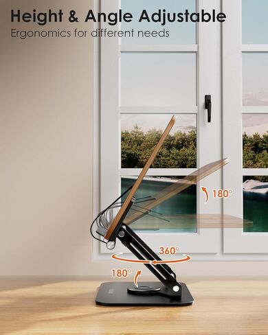 Book Stand for Reading, Aboutool Adjustable Book Holder with 360° Swivel Base & Page Clips, Foldable Cookbook Stand Textbook Stand for Music Scores, Recipe, Tablet, Laptop, Textbook in Kuwait