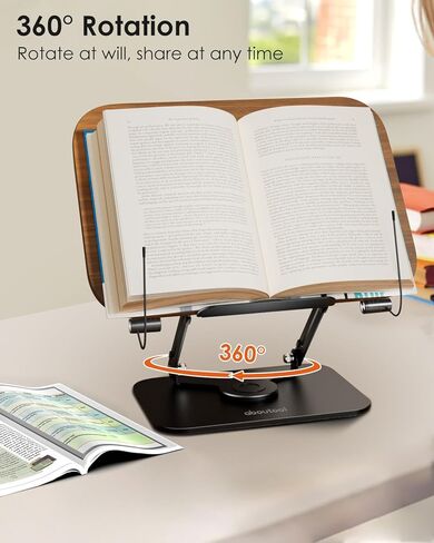 Book Stand for Reading, Aboutool Adjustable Book Holder with 360° Swivel Base & Page Clips, Foldable Cookbook Stand Textbook Stand for Music Scores, Recipe, Tablet, Laptop, Textbook in Kuwait