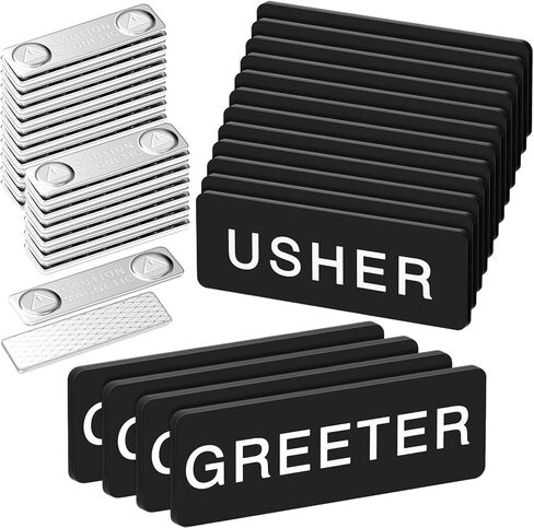 12 Pcs Magnetic Usher Badges and 4 Pcs Greeter Name Tag for Church Acrylic Usher Name Tags with Magnet Usher and Greeter Badges for Uniform Clothe Church Gathering, 1 x 3 Inch in Kuwait