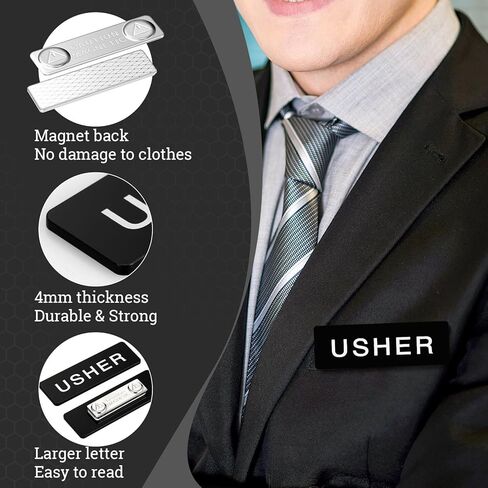 12 Pcs Magnetic Usher Badges and 4 Pcs Greeter Name Tag for Church Acrylic Usher Name Tags with Magnet Usher and Greeter Badges for Uniform Clothe Church Gathering, 1 x 3 Inch in Kuwait