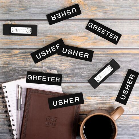 12 Pcs Magnetic Usher Badges and 4 Pcs Greeter Name Tag for Church Acrylic Usher Name Tags with Magnet Usher and Greeter Badges for Uniform Clothe Church Gathering, 1 x 3 Inch in Kuwait