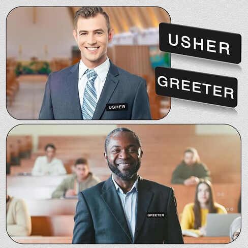 12 Pcs Magnetic Usher Badges and 4 Pcs Greeter Name Tag for Church Acrylic Usher Name Tags with Magnet Usher and Greeter Badges for Uniform Clothe Church Gathering, 1 x 3 Inch in Kuwait