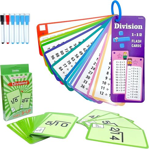 1-12 Math Flash Cards with 6 Dry Erase Pens, 15Pcs Big Multiplication Flash Cards + 36 Pcs Random Double-Sided Multiplication Practice Cards, Educational Math Flashcards for Kids Ages 3+ in Saudi Arabia