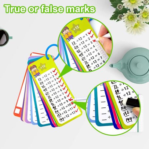 1-12 Math Flash Cards with 6 Dry Erase Pens, 15Pcs Big Multiplication Flash Cards + 36 Pcs Random Double-Sided Multiplication Practice Cards, Educational Math Flashcards for Kids Ages 3+ in Saudi Arabia