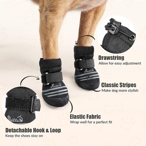 SlowTon Dog Shoes for Medium Large Dogs - Water Resistant Anti-Slip Dog Boots for Hot Pavement Rain Snow,Reflective Dog Paw Protectors for Outdoor Walking, Indoor Hardfloors(Black,7) in Kuwait