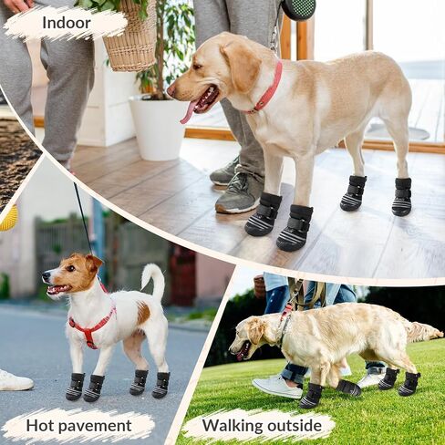 SlowTon Dog Shoes for Medium Large Dogs - Water Resistant Anti-Slip Dog Boots for Hot Pavement Rain Snow,Reflective Dog Paw Protectors for Outdoor Walking, Indoor Hardfloors(Black,7) in Kuwait