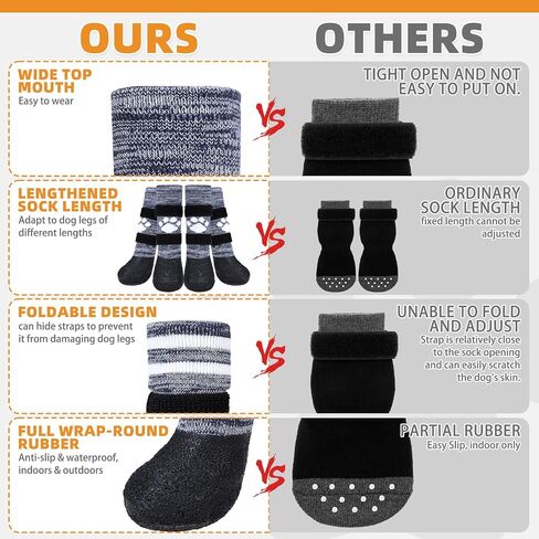 KOOLTAIL Anti Slip Dog Socks to Prevent Licking Paws for Hot/Clod Pavement,Waterproof Long Snow Dog Boots&Paw Protectors with Straps Traction Control for Hardwood Floor for Small Medium Large DogsM in Saudi Arabia