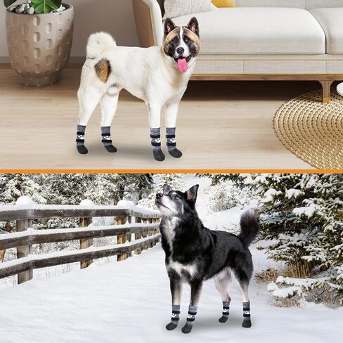 KOOLTAIL Anti Slip Dog Socks to Prevent Licking Paws for Hot/Clod Pavement,Waterproof Long Snow Dog Boots&Paw Protectors with Straps Traction Control for Hardwood Floor for Small Medium Large DogsM in Saudi Arabia