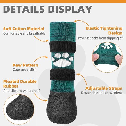 KOOLTAIL Anti Slip Dog Socks to Prevent Licking Paws for Hot/Clod Pavement,Waterproof Long Snow Dog Boots&Paw Protectors with Straps Traction Control for Hardwood Floor for Small Medium Large DogsM in Saudi Arabia