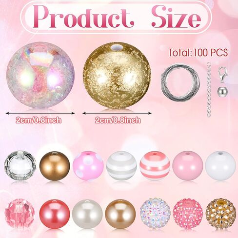 Zeyune 100 Pcs Colorful Chunky Bubblegum Beads 20mm Round Chunk Plastic Rhinestone Large Beads for Pen Jewelry Chain Making Craft Spacer Supplies Wedding Garland DIY(Mermaid,Colorful) in Saudi Arabia