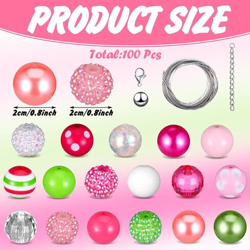 Zeyune 100 Pcs Colorful Chunky Bubblegum Beads 20mm Round Chunk Plastic Rhinestone Large Beads for Pen Jewelry Chain Making Craft Spacer Supplies Wedding Garland DIY(Mermaid,Colorful) in Saudi Arabia