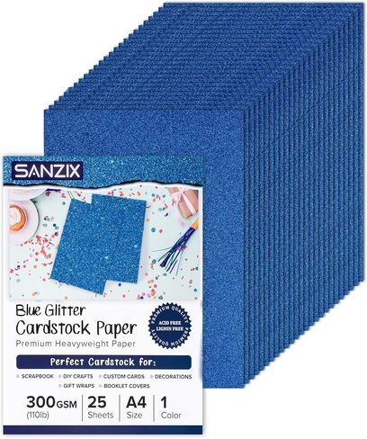 SANZIX 25 Sheets Pink Glitter Cardstock Paper- 8.2"x11.7", 110lb 300 GSM, Heavyweight Sparkling Pink Glitter Paper | Pink Cardstock for Cricut, Scrapbook, Cards, Christmas, Gift Wraps & DIY Crafts. in Saudi Arabia