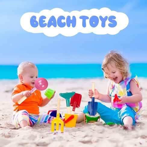 Beach Toys, 5 Pcs Kids Garden Tools, 8'' Children Beach Sand Toys Gardening Set with Sturdy Wooden Handle, Safe Kids Metal Beach Shovel with Spoon, Fork, Rake, Flat Shovel & Pointed Shovel in Kuwait