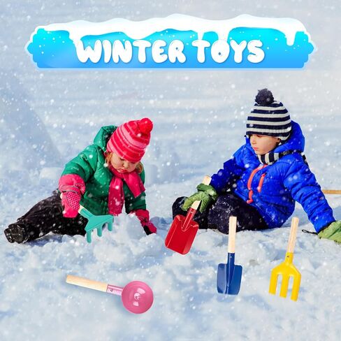Beach Toys, 5 Pcs Kids Garden Tools, 8'' Children Beach Sand Toys Gardening Set with Sturdy Wooden Handle, Safe Kids Metal Beach Shovel with Spoon, Fork, Rake, Flat Shovel & Pointed Shovel in Kuwait