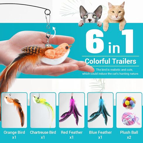 ROSAUI 11-Pack Cat Toy Set with Suction Cup Base and Wire Teasers – Interactive Bird and Feather Attachments with Yarn Balls for Cats and Kittens – Indoor Cat Fun and Exercise in Kuwait
