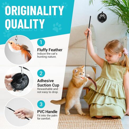 ROSAUI 11-Pack Cat Toy Set with Suction Cup Base and Wire Teasers – Interactive Bird and Feather Attachments with Yarn Balls for Cats and Kittens – Indoor Cat Fun and Exercise in Kuwait