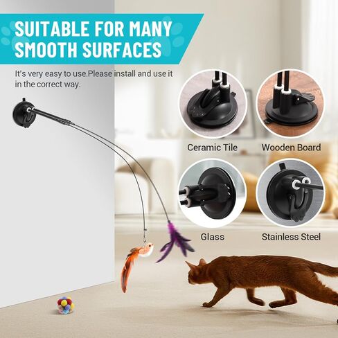 ROSAUI 11-Pack Cat Toy Set with Suction Cup Base and Wire Teasers – Interactive Bird and Feather Attachments with Yarn Balls for Cats and Kittens – Indoor Cat Fun and Exercise in Kuwait