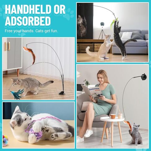 ROSAUI 11-Pack Cat Toy Set with Suction Cup Base and Wire Teasers – Interactive Bird and Feather Attachments with Yarn Balls for Cats and Kittens – Indoor Cat Fun and Exercise in Kuwait