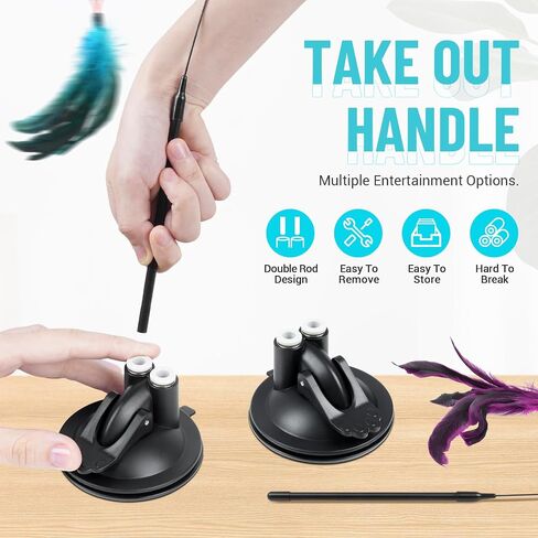 ROSAUI 11-Pack Cat Toy Set with Suction Cup Base and Wire Teasers – Interactive Bird and Feather Attachments with Yarn Balls for Cats and Kittens – Indoor Cat Fun and Exercise in Kuwait
