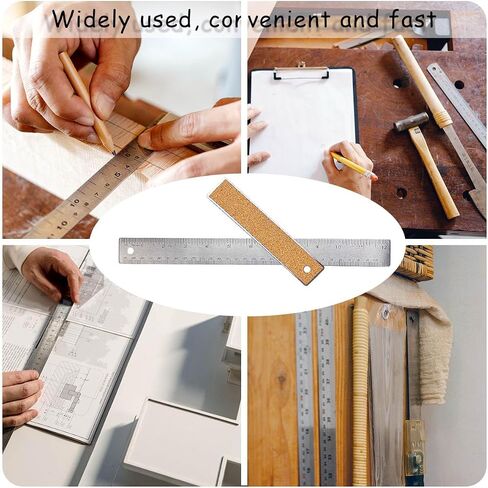 12 Inch Metal Ruler Stainless Steel Metal Ruler with Cork Backing, Non-Slip Rulers with Inch and Centimeters, Straight Edge Cork Base Rulers for Student School Office Drafting Tools in Saudi Arabia