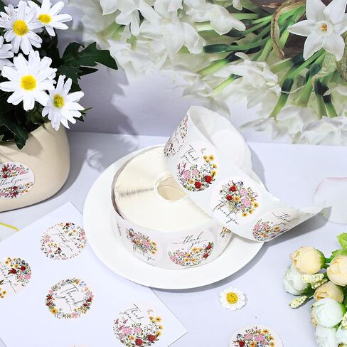 Whaline 1000Pcs Wildflower Thank You Stickers Roll Spring Floral Label Decals 8 Designs Colorful Flower Self-Adhesive Round Seal Stickers for Baby Shower Gifts Envelopes Greeting Cards Party Supplies in Saudi Arabia