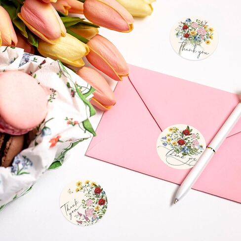 Whaline 1000Pcs Wildflower Thank You Stickers Roll Spring Floral Label Decals 8 Designs Colorful Flower Self-Adhesive Round Seal Stickers for Baby Shower Gifts Envelopes Greeting Cards Party Supplies in Saudi Arabia